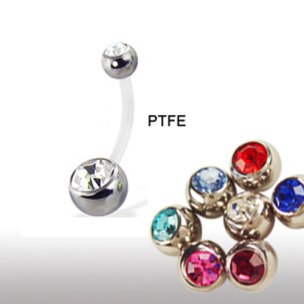 PTFE-Stab Mini Bauchnabel Piercing Doppel Flat Kristall...