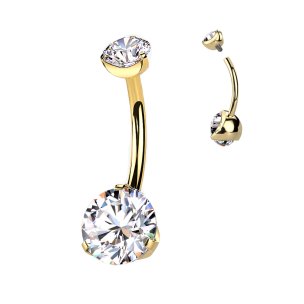 TITAN Gold gefasste Kristalle 4+6mm Bauchnabel Piercing...